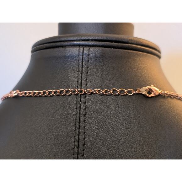 Avon Copper Tone Pink Cabochon Rhinestone Y Dangle Necklace - Picture 6 of 6